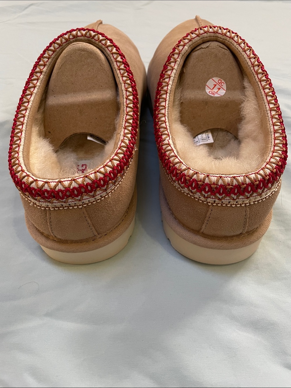 UGG Chestnut Suede Sheepskin Clog with Red Trim - Picture 4 of 8